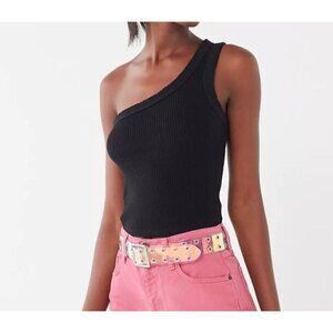 Urban Outfitters Ribbed One-Shoulder Essential Tank Top Black Size Medium